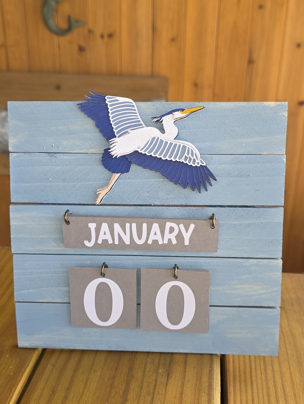 3D BLUE HERON Perpetual Calendar Includes 50% Donation)
